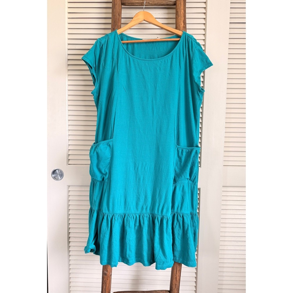 Soft Surroundings Ruffle Hem Pocket Dress S Teal Blue‎